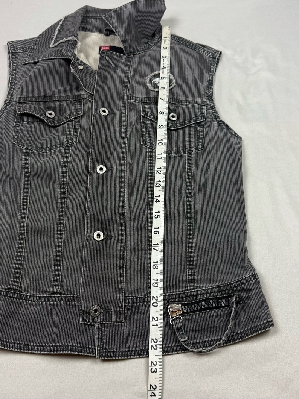 Vtg Y2K Diesel Womens Corduroy Vest Sz Large Slim Fit Grey Grunge Button Up B9 - Picture 9 of 9